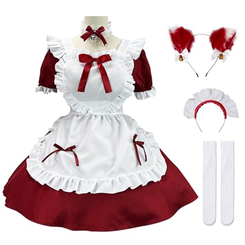 Hallojojo Damen French Maid Dress Anime Outfit Maid Cosplay Kleid Niedliche Lolita Kleid Dienstmädchen Kostüm für Café Restaurant Halloween Karneval Maid Kostüm Komplettes Set Größe S-5XL von Hallojojo