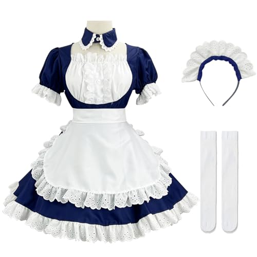 Hallojojo Damen French Maid Dress Anime Outfit Maid Cosplay Kleid Niedliche Lolita Kleid Dienstmädchen Kostüm für Café Restaurant Halloween Karneval Maid Kostüm Komplettes Set Größe S-5XL von Hallojojo