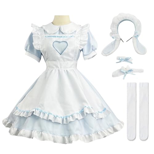 Hallojojo Damen French Maid Dress Anime Outfit Maid Cosplay Kleid Niedliche Lolita Kleid Dienstmädchen Kostüm für Café Restaurant Halloween Karneval Maid Kostüm Komplettes Set Größe S-5XL von Hallojojo