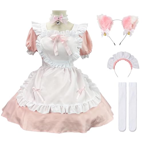 Hallojojo Damen French Maid Dress Anime Outfit Maid Cosplay Kleid Niedliche Lolita Kleid Dienstmädchen Kostüm für Café Restaurant Halloween Karneval Maid Kostüm Komplettes Set Größe S-5XL von Hallojojo