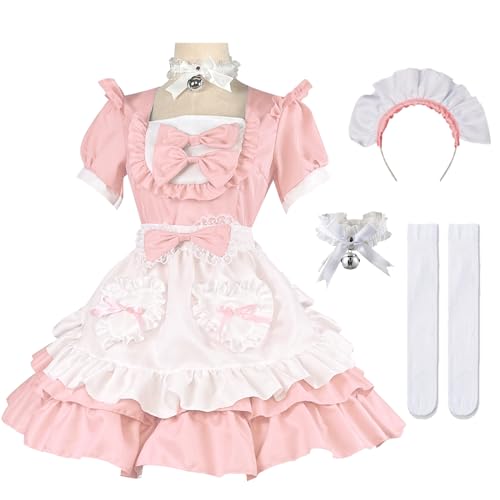 Hallojojo Damen French Maid Dress Anime Outfit Maid Kleid Niedliche Lolita Kleid Dienstmädchen Kostüm für Café Restaurant Halloween Karneval Cosplay Maid Kostüm Komplettes Set Größe S-5XL von Hallojojo