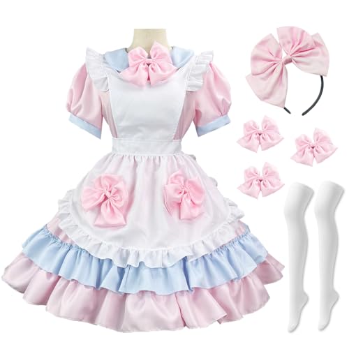 Hallojojo Damen French Maid Dress Anime Outfit Maid Kleid Niedliche Lolita Kleid Dienstmädchen Kostüm für Café Restaurant Halloween Karneval Cosplay Maid Kostüm Komplettes Set Größe S-5XL von Hallojojo