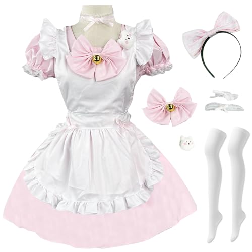 Hallojojo Damen French Maid Dress Anime Outfit Maid Kleid Niedliche Lolita Kleid Dienstmädchen Kostüm für Café Restaurant Halloween Karneval Cosplay Maid Kostüm Komplettes Set Größe S-5XL von Hallojojo