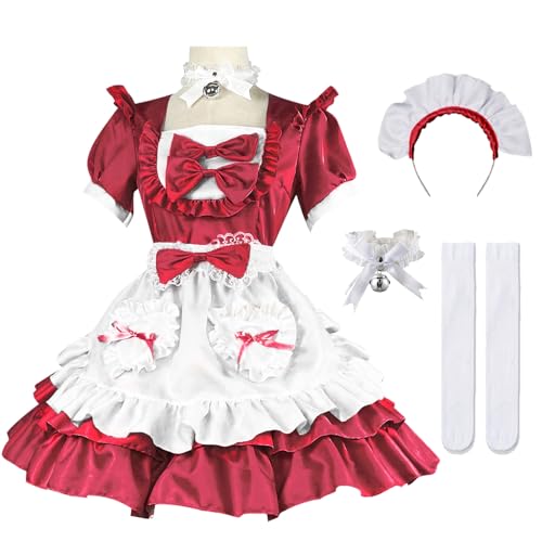 Hallojojo Damen French Maid Dress Anime Outfit Maid Kleid Niedliche Lolita Kleid Dienstmädchen Kostüm für Café Restaurant Halloween Karneval Cosplay Maid Kostüm Komplettes Set Größe S-5XL von Hallojojo