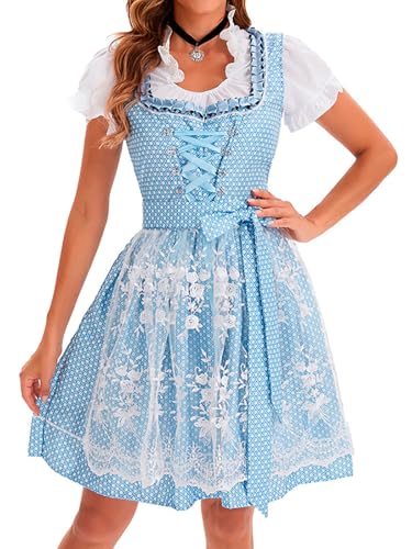 Hallojojo Damen Oktoberfest Outfit Dirndl Midi Trachtenkleid 3 Teilig Trachtenrock Dirndlbluse Dirndlschürze Bayerisches Kostüm Dirndlkleider Halloween Karneval Party Bühnenauftritt Kostüm S-5XL von Hallojojo