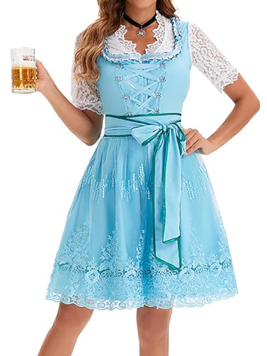 Hallojojo Damen Oktoberfest Outfit Dirndl Midi Trachtenkleid 3 Teilig Trachtenrock Dirndlbluse Dirndlschürze Bayerisches Kostüm Dirndlkleider Halloween Karneval Party Bühnenauftritt Kostüm S-5XL von Hallojojo