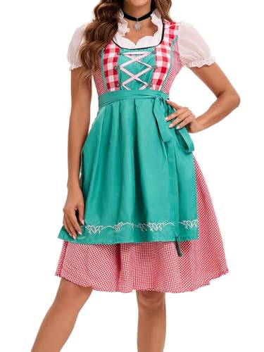 Hallojojo Damen Oktoberfest Outfit Dirndl Midi Trachtenkleid 3 Teilig Trachtenrock Dirndlbluse Dirndlschürze Bayerisches Kostüm Dirndlkleider Halloween Karneval Party Bühnenauftritt Kostüm S-5XL von Hallojojo