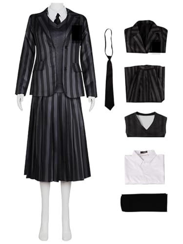 Hallojojo Damen Wenesday Addams Cosplay Kostüm Wenesday Verkleidung Mittwoch Kostüm Gothic Nevermore Academy Schuluniform Schwarz/Blau Weihnachten Halloween Karneval Party Fancy Kostüm von Hallojojo