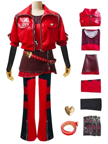 Hallojojo Descendants Cosplay Kostüm Damen Descendants Red Verkleidung Rise of Red Kostüm Rot Uniform Weihnachten Halloween Karneval Party Fancy Kostüm für Erwachsene von Hallojojo