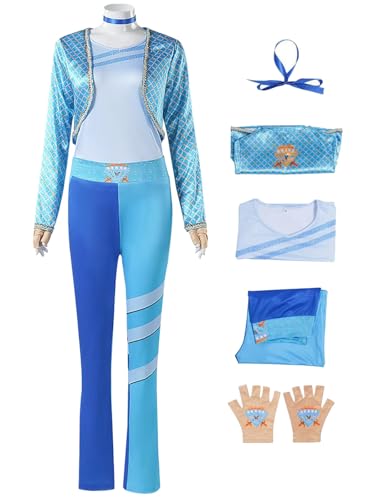 Hallojojo Descendants Cosplay Kostüm Damen Descendants Uma Verkleidung Rise of Red Kostüm Blau Uniform Weihnachten Halloween Karneval Party Fancy Kostüm für Erwachsene von Hallojojo