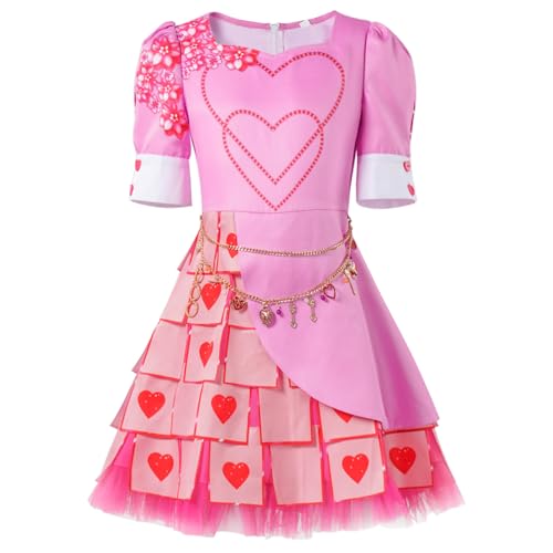 Hallojojo Descendants Cosplay Kostüm Damen Descendants Verkleidung Rise of Red Kostüm Rote Königin Rosa Kleid Weihnachten Halloween Karneval Party Fancy Kostüm für Erwachsene von Hallojojo