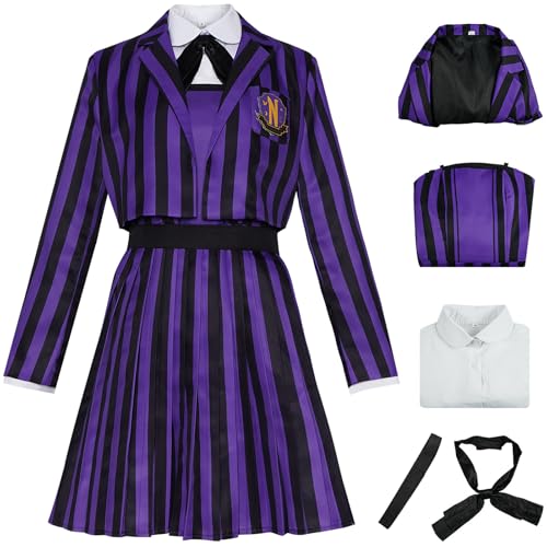 Hallojojo Enid Sinclair Kostüm Damen Cosplay Mittwoch Staffel 2 Nevermore Academy Streifen Schuluniform Jacke Hemd Kleid Fliege Gürtel und Perücke für Halloween Karneval Party Maskenball Verkleidung Hallojojo Enid Sinclair Kostüm Damen Cosplay Mittwoch Staffel 2 Nevermore Academy Streifen Schuluniform Jacke Hemd Kleid Fliege Gürtel und Perücke für Halloween Karneval Party Maskenball Verkleidung von Hallojojo