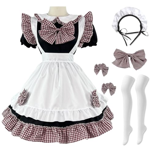 Hallojojo French Maid Dress Damen Anime Outfit Maid Kleid Niedliche Lolita Kleid Dienstmädchen Kostüm für Café Restaurant Halloween Karneval Cosplay Maid Kostüm Komplettes Set Größe S-5XL von Hallojojo