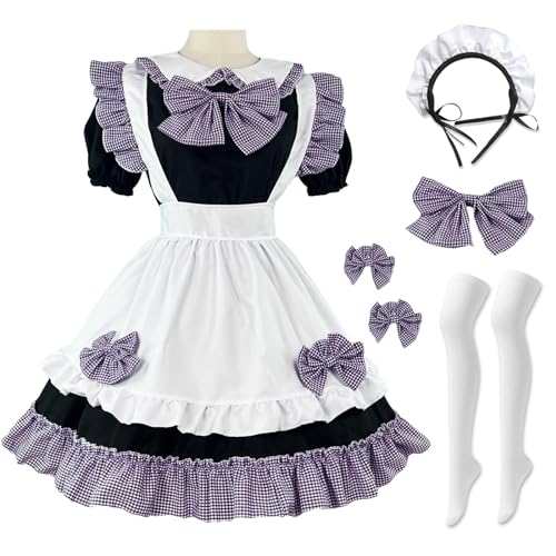 Hallojojo French Maid Dress Damen Anime Outfit Maid Kleid Niedliche Lolita Kleid Dienstmädchen Kostüm für Café Restaurant Halloween Karneval Cosplay Maid Kostüm Komplettes Set Größe S-5XL von Hallojojo