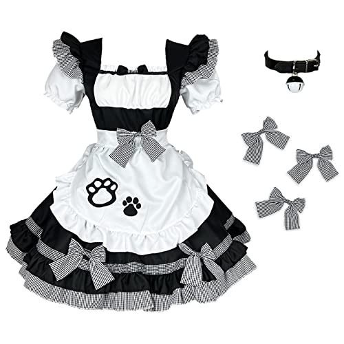 Hallojojo French Maid Dress Damen Maid Kostüm mit Zubehör Dienstmädchen Kostüm Maid Verkleidung Anime Cosplay Kostüm Lolita Kleid Halloween Karneval Cosplay Maid Kostüm S-5XL von Hallojojo