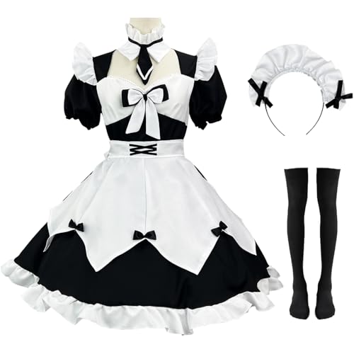 Hallojojo French Maid Dress Damen Maid Kostüm mit Zubehör Niedliche Lolita Kleid Dienstmädchen Kostüm Maid Verkleidung Anime Cosplay Kostüm Halloween Karneval Cosplay Maid Kleid S-5XL von Hallojojo