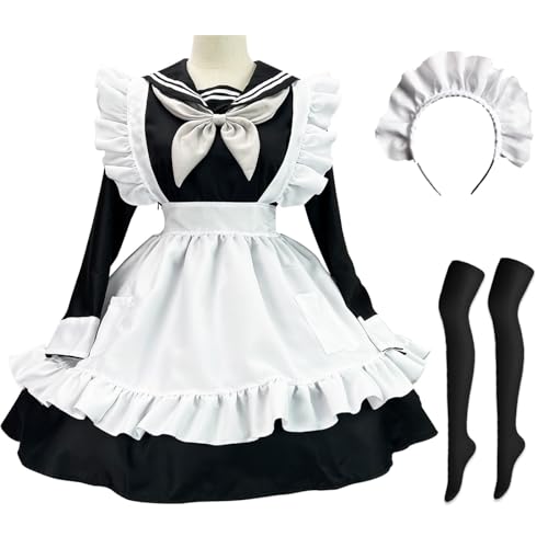 Hallojojo French Maid Dress Katze Maid Kostüm mit Zubehör Dienstmädchen Kostüm Anime Cosplay Kostüm Lolita Kleid JK Uniform Halloween Karneval Cosplay Maid Kostüm S-5XL von Hallojojo