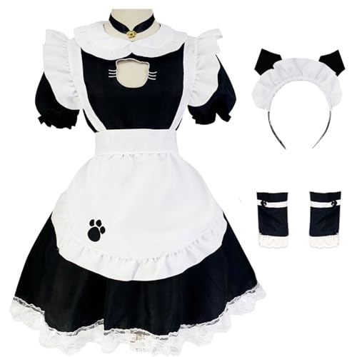 Hallojojo French Maid Dress Katze Maid Kostüm mit Zubehör Dienstmädchen Kostüm Maid Verkleidung Anime Cosplay Kostüm Lolita Kleid Halloween Karneval Cosplay Maid Kostüm S-5XL von Hallojojo