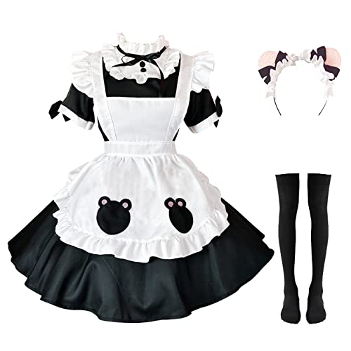 Hallojojo French Maid Dress Katze Maid Kostüm mit Zubehör Dienstmädchen Kostüm Maid Verkleidung Anime Cosplay Kostüm Lolita Kleid Halloween Karneval Cosplay Maid Kostüm S-5XL von Hallojojo