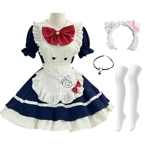 Hallojojo French Maid Dress Katze Maid Kostüm mit Zubehör Niedliche Lolita Kleid Dienstmädchen Kostüm Maid Verkleidung Anime Cosplay Kostüm Halloween Karneval Cosplay Maid Kostüm S-5XL von Hallojojo