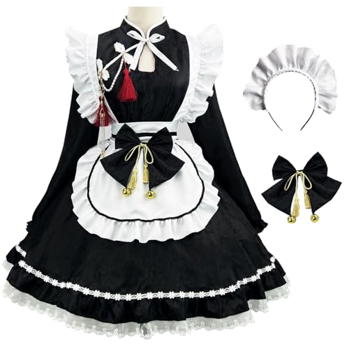 Hallojojo French Maid Dress Maid Kostüm mit Zubehör Niedliche Lolita Kleid Dienstmädchen Kostüm Maid Verkleidung Anime Cosplay Kostüm Halloween Karneval Cosplay Maid Kleid S-5XL von Hallojojo