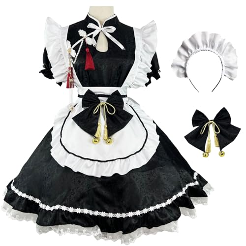 Hallojojo French Maid Dress Maid Kostüm mit Zubehör Niedliche Lolita Kleid Dienstmädchen Kostüm Maid Verkleidung Anime Cosplay Kostüm Halloween Karneval Cosplay Maid Kleid S-5XL von Hallojojo