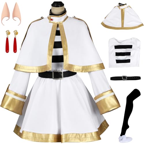 Hallojojo Frieren Kostüm Damen Cosplay Anime Frieren at The Funeral Weiß Uniform Set Schal Kleid Gürtel Socken mit Ohren Ohrringe für Halloween Karneval Party Geburtstag Maskenball Verkleidung Hallojojo Frieren Kostüm Damen Cosplay Anime Frieren at The Funeral Weiß Uniform Set Schal Kleid Gürtel Socken mit Ohren Ohrringe für Halloween Karneval Party Geburtstag Maskenball Verkleidung von Hallojojo