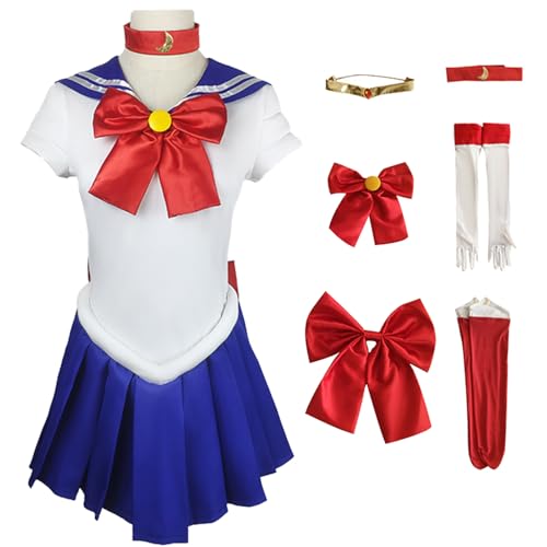 Hallojojo Herren Anime Sailor Moon Kostüm Set Tsukino Usagi Cosplay Outfit Sailor Moon Verkleidung Japanisch Matrosen Uniform Weihnachten Halloween Karneval Party Bühnenauftritt Kostüm Blau von Hallojojo