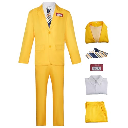 Hallojojo Herren Beetle J'uice Bob Cosplay Kostüm Set B'eetleJuice Verkleidung Gelb Anzug Uniform Weihnachten Halloween Karneval Party Fancy Kostüm für Erwachsene von Hallojojo