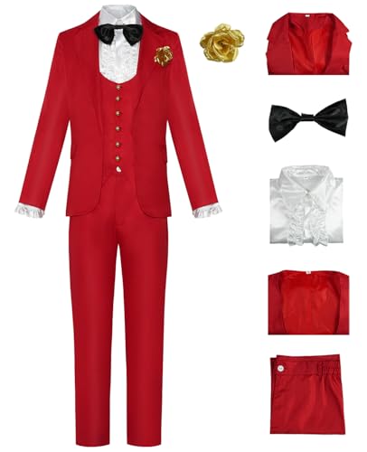 Hallojojo Herren Beetle J'uice Cosplay Kostüm Set B'eetleJuice Verkleidung Rot Anzug Uniform Weihnachten Halloween Karneval Party Fancy Kostüm für Erwachsene von Hallojojo