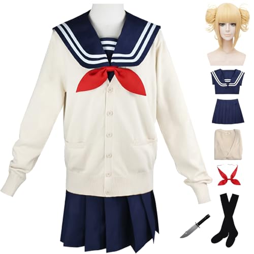 Hallojojo Himiko Toga Cosplay Kostüm mit Perücke Anime My Hero Academia Verkleidung MHA Toga Himiko Cosplay JK Uniform Weihnachten Halloween Karneval Party Fancy Kostüm für Erwachsene von Hallojojo