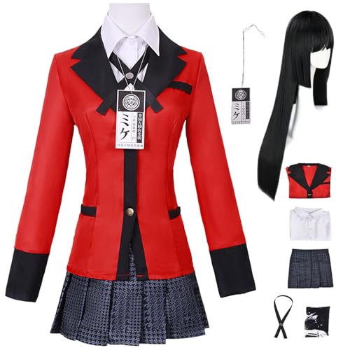 Hallojojo Jabami Yumeko Cosplay Kostüm mit Perücke Anime Kakegurui Verkleidung Yumeko Jabami JK Schuluniform Weihnachten Halloween Karneval Party Fancy Kostüm für Erwachsene von Hallojojo