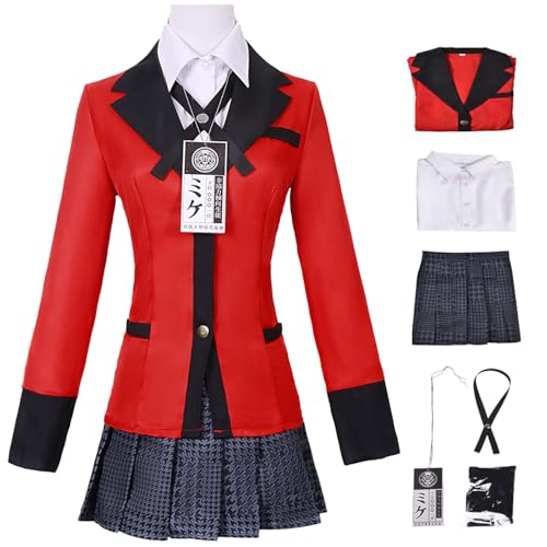 Hallojojo Jabami Yumeko Cosplay Kostüm mit Perücke Anime Kakegurui Verkleidung Yumeko Jabami JK Schuluniform Weihnachten Halloween Karneval Party Fancy Kostüm für Erwachsene von Hallojojo