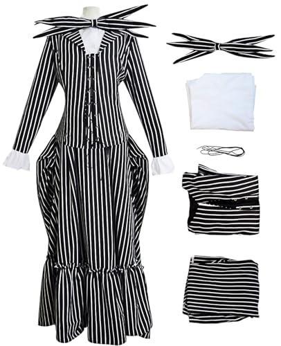 Hallojojo Jack Skellington Kostüm für Herren und Damen Halloween Outfit Skelett Jack Verkleidung Schwarz und Weiß Gestreifter Anzug Uniform Gothic Weihnachten Halloween Karneval Party Kostüm von Hallojojo