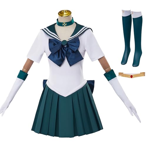 Hallojojo KaiOu Michiru Cosplay Outfit Damen Anime Sailor Moon Kostüm Set Sailor Neptune Verkleidung Japanisch Matrosen Uniform Weihnachten Halloween Karneval Party Bühnenauftritt Kostüm Grün von Hallojojo