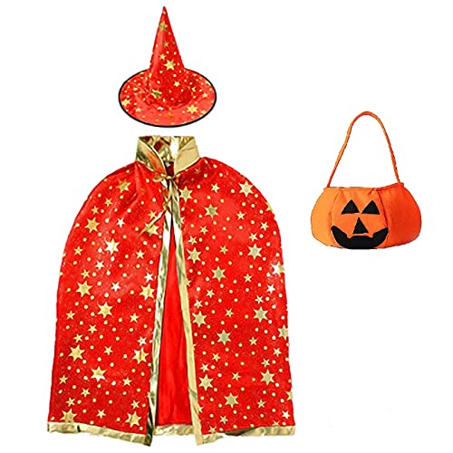 Hallojojo Kinder Hexen Mantel, Zauberer Umhang mit Hut, Zaubermantel, Halloween Kostüm, Witch Cape, Mädchen Jungen Halloween Cosplay Verkleidung Karneval Fasching Party Outfits von Hallojojo