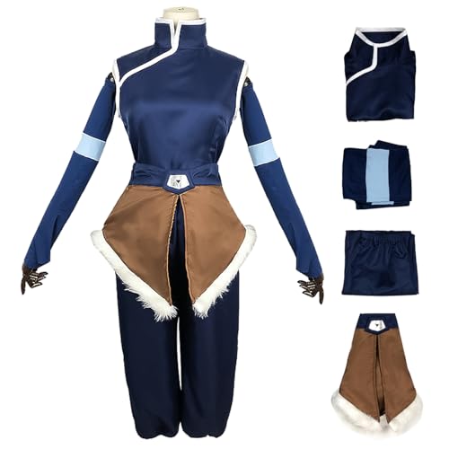 Hallojojo Korra Cosplay Kostüm Schwarz Damen Anime Avatar Korra Verkleidung Kung Fu Uniform Weihnachten Halloween Karneval Party Fancy Kostüm für Erwachsene von Hallojojo