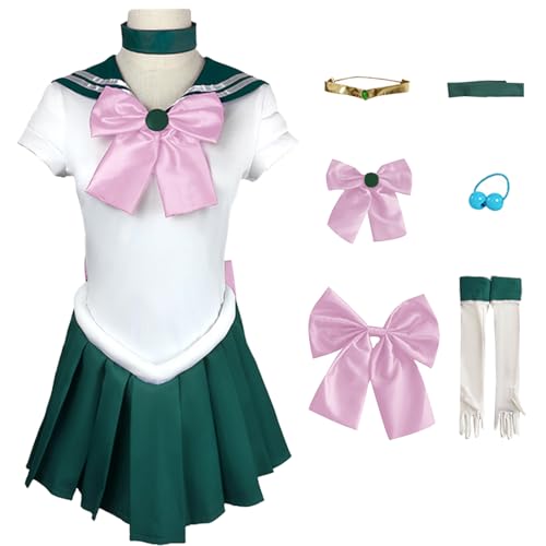 Hallojojo Mädchen Anime Sailor Moon Kostüm Kinder Kino Makoto Cosplay Outfit Sailor Jupiter Verkleidung Japanisch Matrosen Uniform Weihnachten Halloween Karneval Party Bühnenauftritt Kostüm von Hallojojo