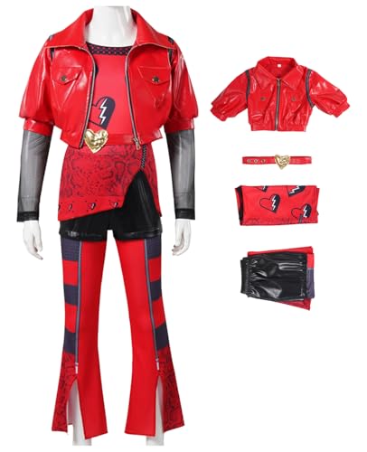 Hallojojo Mädchen Descendants Cosplay Kostüm mit Perücke Descendants Red Verkleidung Rise of Red Kostüm Rote Königin Uniform Weihnachten Halloween Karneval Party Fancy Kostüm für Kinder von Hallojojo