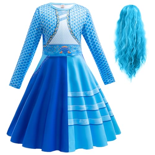 Hallojojo Mädchen Descendants Cosplay Kostüm mit Perücke Descendants Uma Verkleidung Rise of Red Kostüm Uma Uniform Weihnachten Halloween Karneval Party Fancy Kostüm für Kinder von Hallojojo