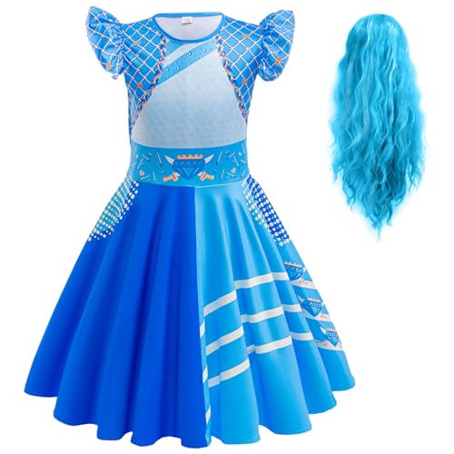 Hallojojo Mädchen Descendants Cosplay Kostüm mit Perücke Descendants Uma Verkleidung Rise of Red Kostüm Uma Uniform Weihnachten Halloween Karneval Party Fancy Kostüm für Kinder von Hallojojo