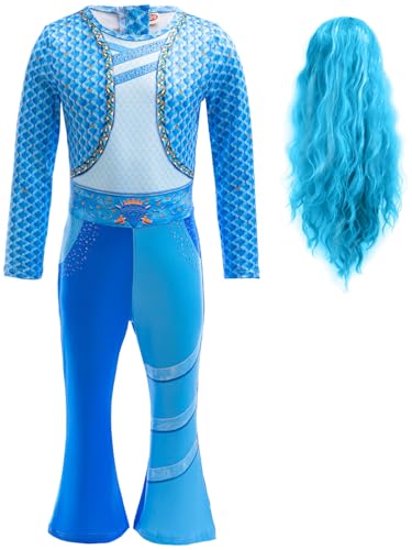 Hallojojo Mädchen Descendants Cosplay Kostüm mit Perücke Descendants Uma Verkleidung Rise of Red Kostüm Uma Uniform Weihnachten Halloween Karneval Party Fancy Kostüm für Kinder von Hallojojo