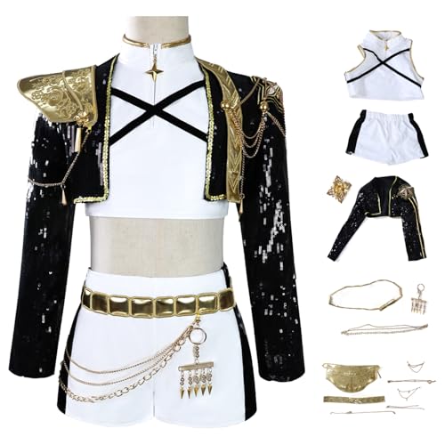 Hallojojo Mädchen Rumi Cosplay Kostüm Set Anime Demon Hunters Verkleidung Girl Group Rumi Uniform Schwarz Weihnachten Halloween Karneval Party Fancy Bühnenauftritt Kostüm Kinder Größe 110-150 Hallojojo Mädchen Rumi Cosplay Kostüm Set Anime Demon Hunters Verkleidung Girl Group Rumi Uniform Schwarz Weihnachten Halloween Karneval Party Fancy Bühnenauftritt Kostüm Kinder Größe 110-150 von Hallojojo