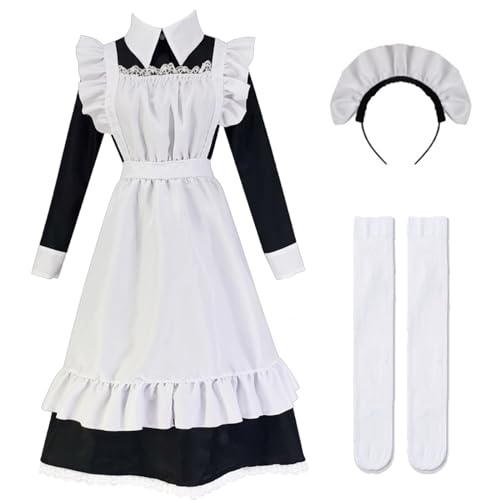 Hallojojo Maid Dress 4 Stück Anime Maid Kleid Lang Tradition Britisches Maid Verkleidung Dienstmädchen Kostüm Lolita Kleid Halloween Karneval Party Cosplay Maid Kostüm für Café Restaurant von Hallojojo