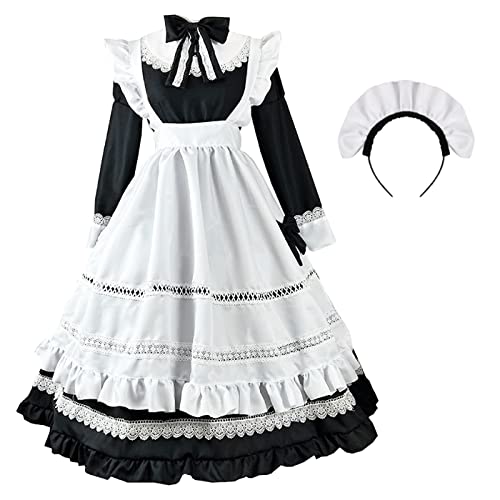 Hallojojo Maid Dress Anime Maid Kleid Tradition Britisches Aristokratisches Dienstmädchen Kostüm Niedliche Lolita Kleid Halloween Karneval Party Cosplay Maid Kostüm Lang von Hallojojo