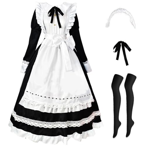 Hallojojo Maid Dress Anime Maid Kleid Tradition Britisches Dienstmädchen Kostüm Niedliche Lolita Kleid Halloween Karneval Party Cosplay Maid Kostüm Lang von Hallojojo