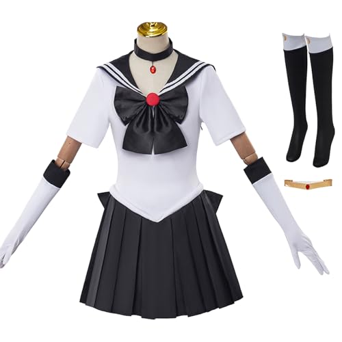 Hallojojo Meiou Setsuna Cosplay Outfit Damen Anime Sailor Moon Kostüm Set Sailor Pluto Verkleidung Japanisch Matrosen Uniform Weihnachten Halloween Karneval Party Bühnenauftritt Kostüm Schwarz von Hallojojo