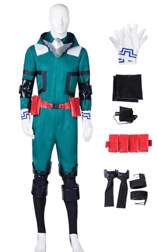 Hallojojo Midoriya Izuku Cosplay Kostüm Komplettset Anime My Hero Academia Verkleidung MHA Deku Cosplay Kampfuniform Weihnachten Halloween Karneval Party Fancy Kostüm für Erwachsene von Hallojojo