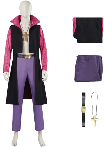 Hallojojo Mihawk Kostüm Herren Cosplay Anime Oka Shichibukai Dracule Mihawk Uniform Set Jacke Hose Gürtel mit Halskette für Fancy Dress Up Halloween Karneval Party Geburtstag Maskenball Verkleidung Hallojojo Mihawk Kostüm Herren Cosplay Anime Oka Shichibukai Dracule Mihawk Uniform Set Jacke Hose Gürtel mit Halskette für Fancy Dress Up Halloween Karneval Party Geburtstag Maskenball Verkleidung von Hallojojo