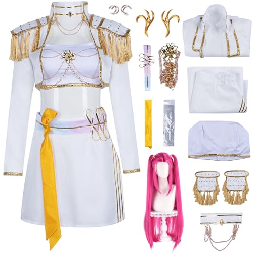 Hallojojo Mira Kostüm Damen Fasching Cosplay Anime Dämon Jäger Mira Dance Show Weiß Uniform Set Jacke Top Rock Con Zubehör und Perücke für Halloween Karneval Party Maskenball Fest Verkleidung Hallojojo Mira Kostüm Damen Fasching Cosplay Anime Dämon Jäger Mira Dance Show Weiß Uniform Set Jacke Top Rock Con Zubehör und Perücke für Halloween Karneval Party Maskenball Fest Verkleidung von Hallojojo